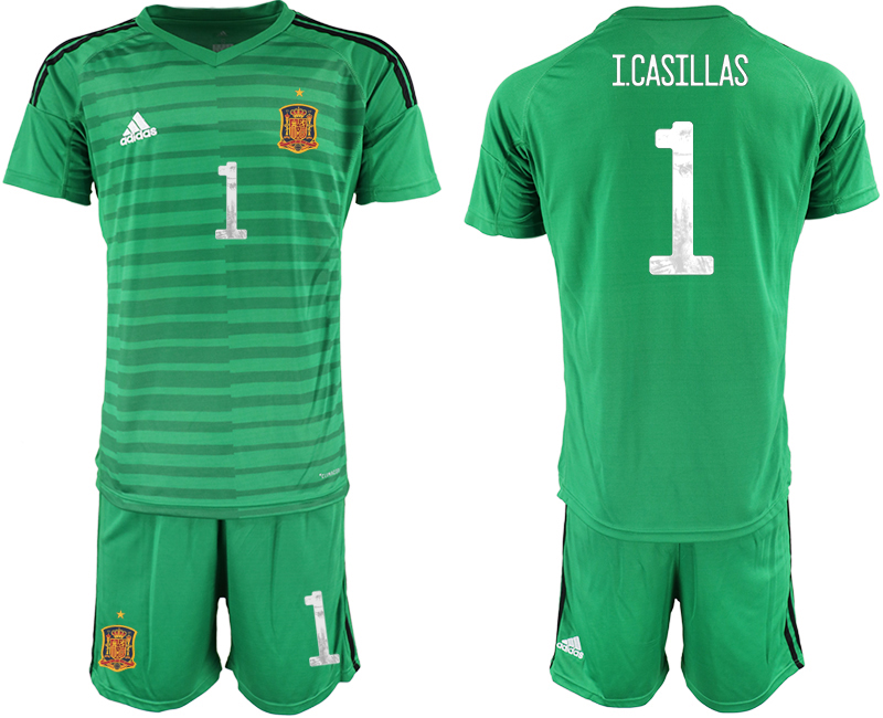 Men 2021 European Cup Spain green goalkeeper #1 Soccer Jersey
